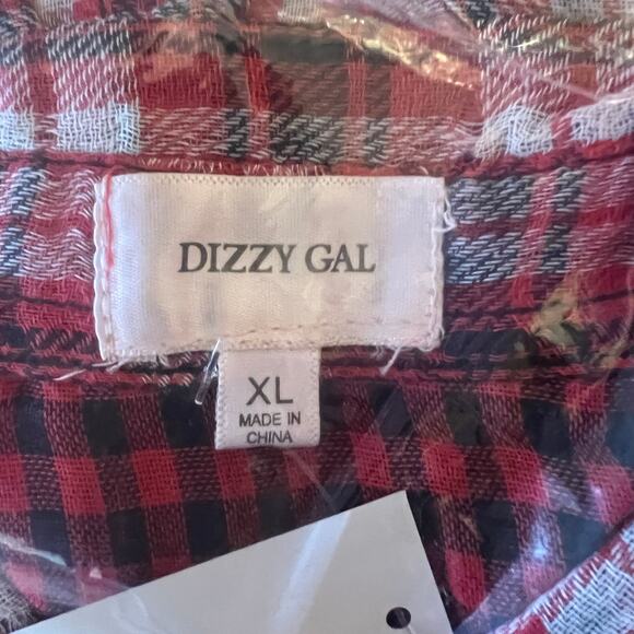 NWT Francesca's Dizzy Gal Red, Black & White Plaid Button Shirt - Picture 6 of 10